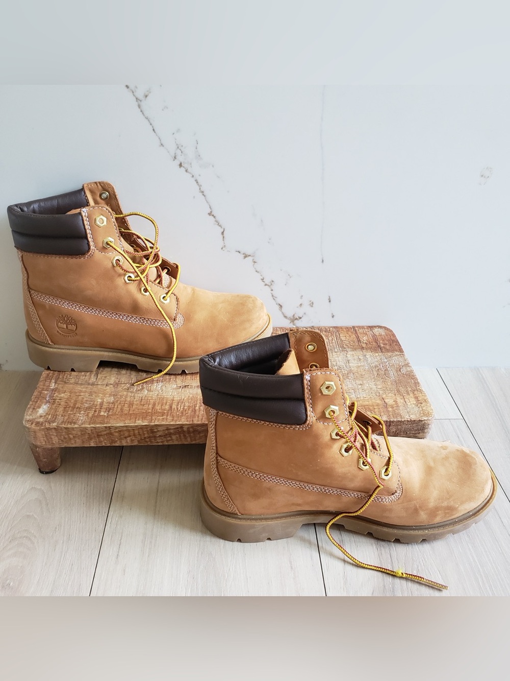 Timberland Wheat/Tan Lace-Up Work Boots with Padded Collar - Picture 4 of 7